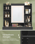 Kaptafel – LED verlichting en spiegel – 2 lades – Zwart