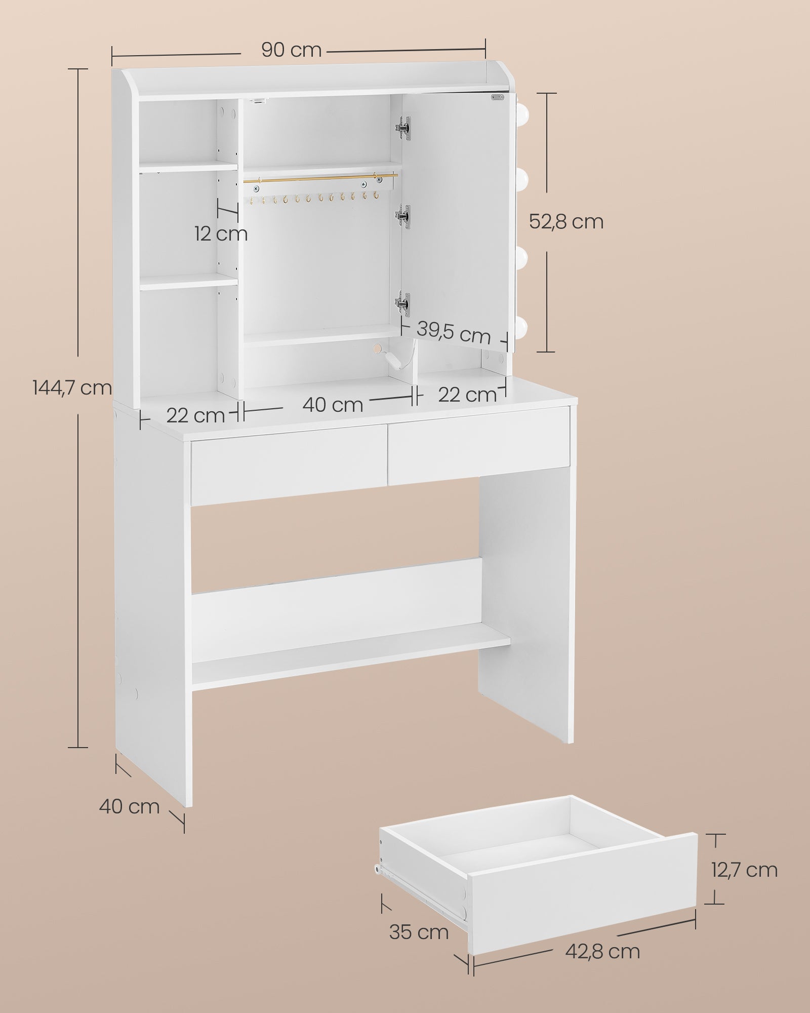 Kaptafel – modern – met spiegel en lades