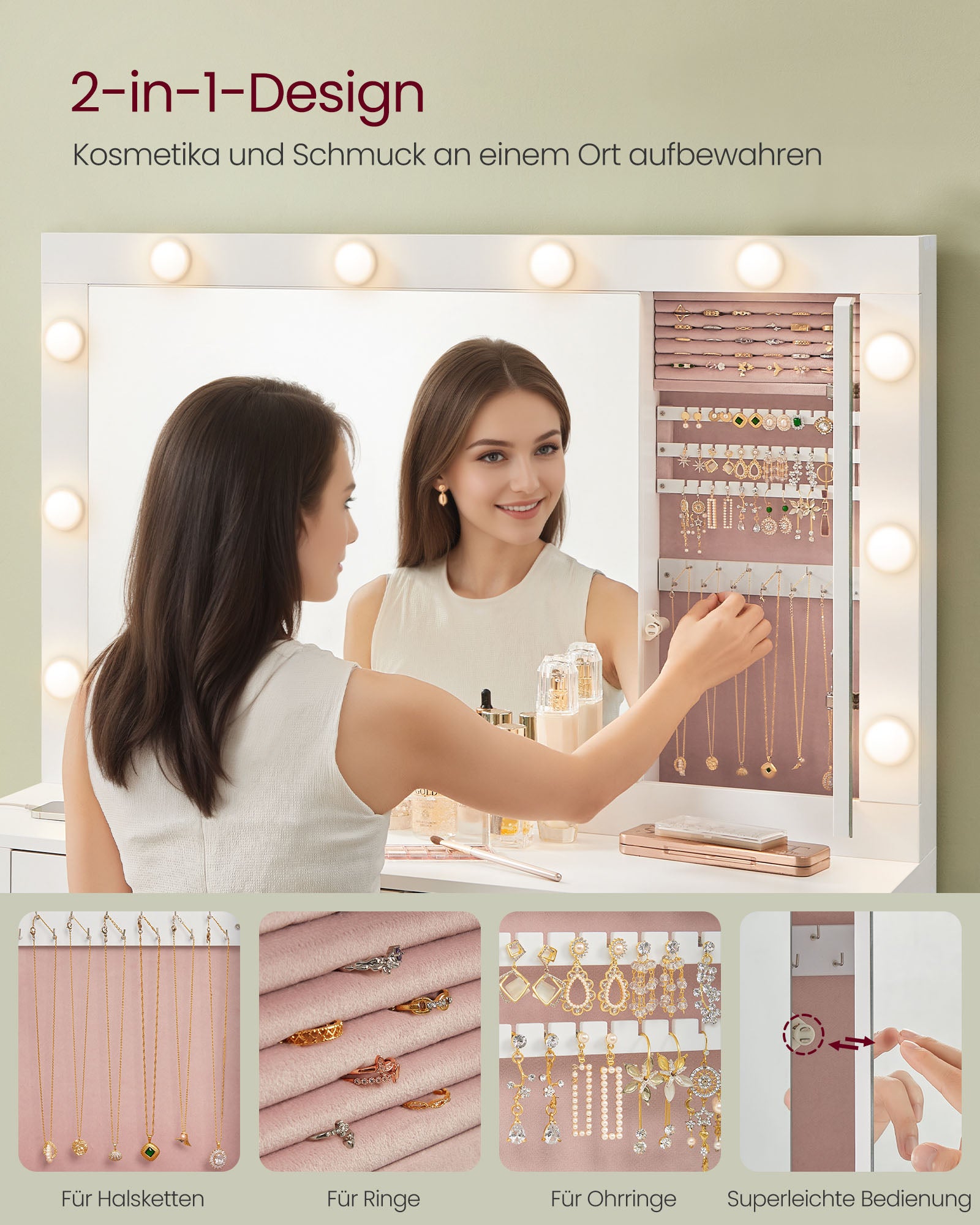 Kaptafel met LED-verlichting en wolkenwitte spiegel