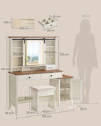 Kaptafel – Spiegelverlichting en Meerdere Lades – Witte Houtlook – Slaapkamer