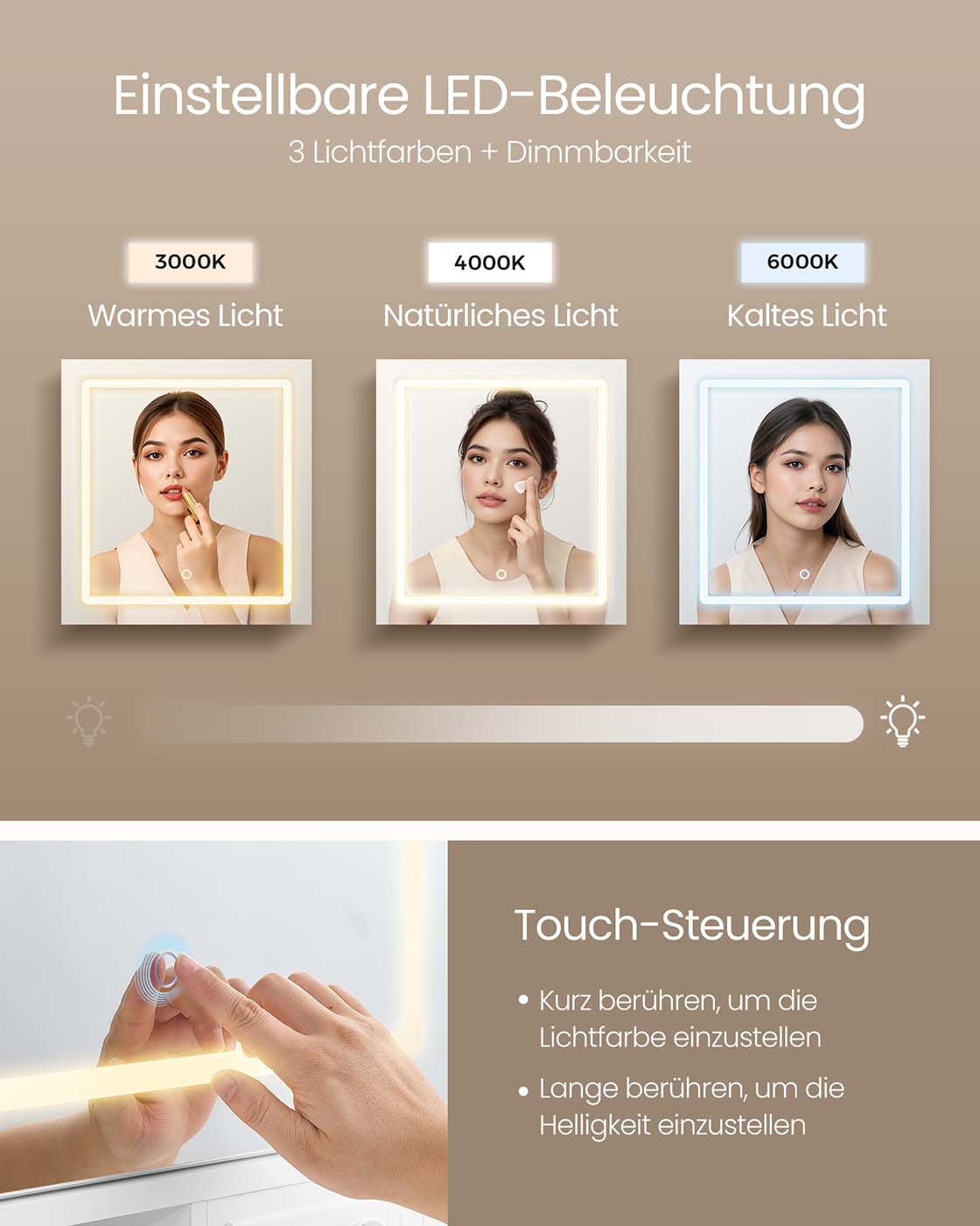 Kaptafel – Make-up Tafel  – Met 10x vergrotende spiegel – LED-verlichting – 9 lades – Wolkenwit – met Stopcontact