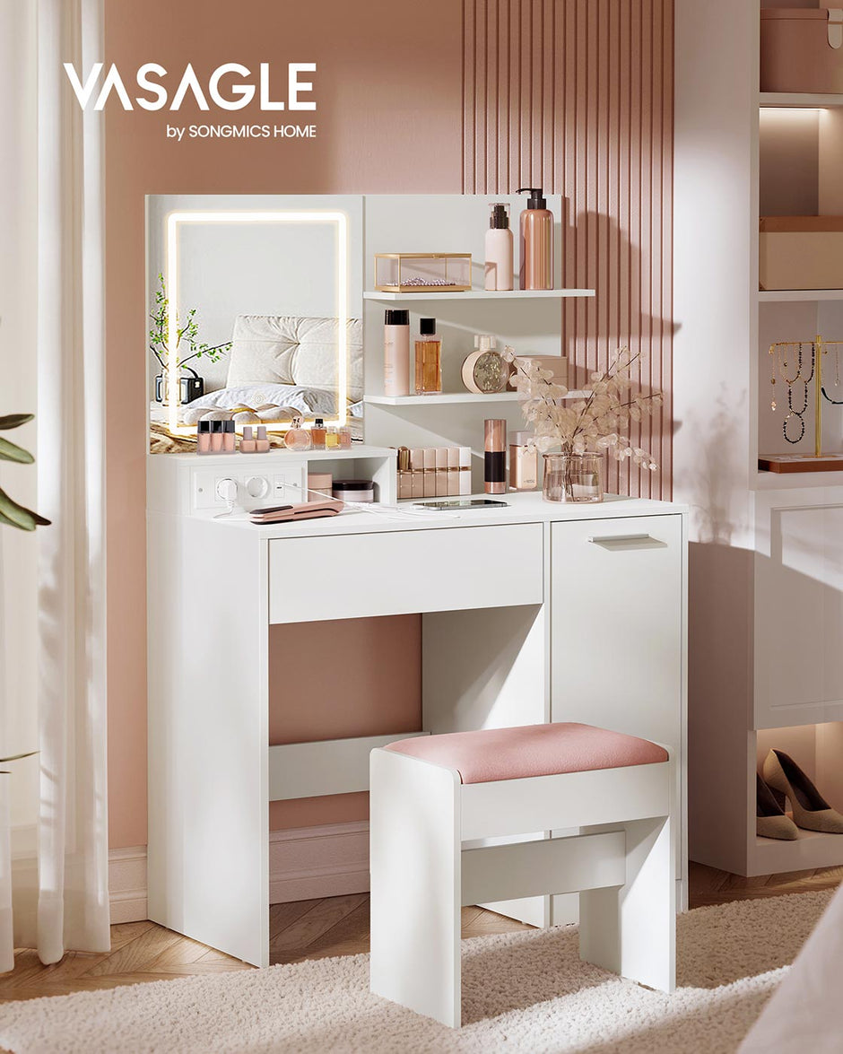 Kaptafel – Make-up Tafel  – Met LED spiegel –  40 x 80 x 132 – Met1 lade