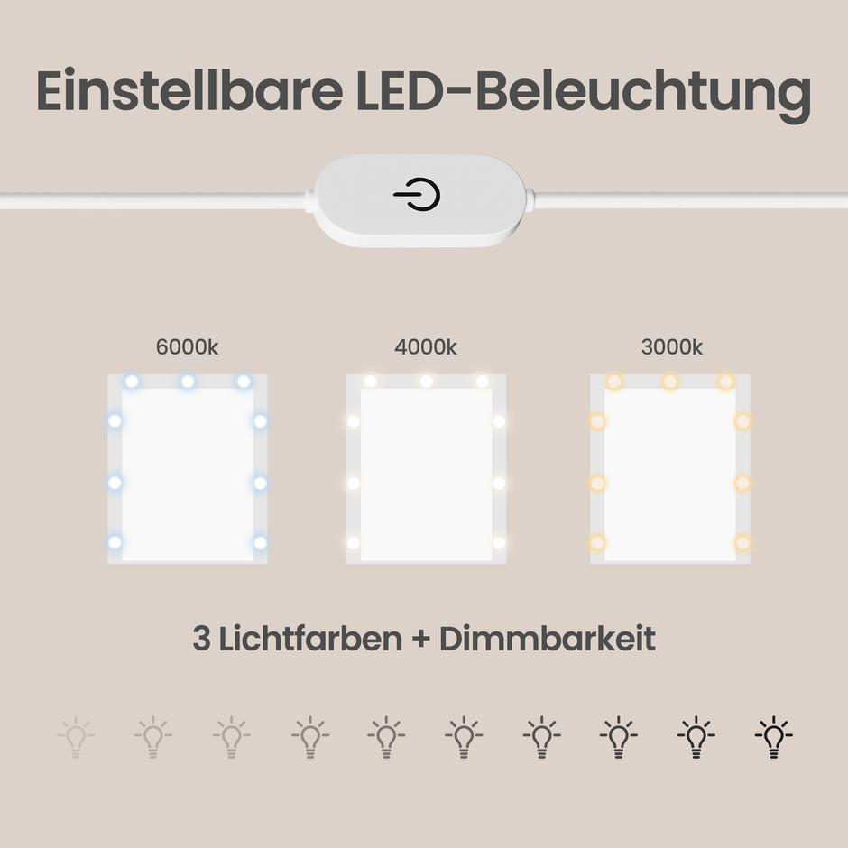 Kaptafel met Spiegel - RGB-Verlichting - Met Stopcontact - 2 Kastjes - Mat Wit