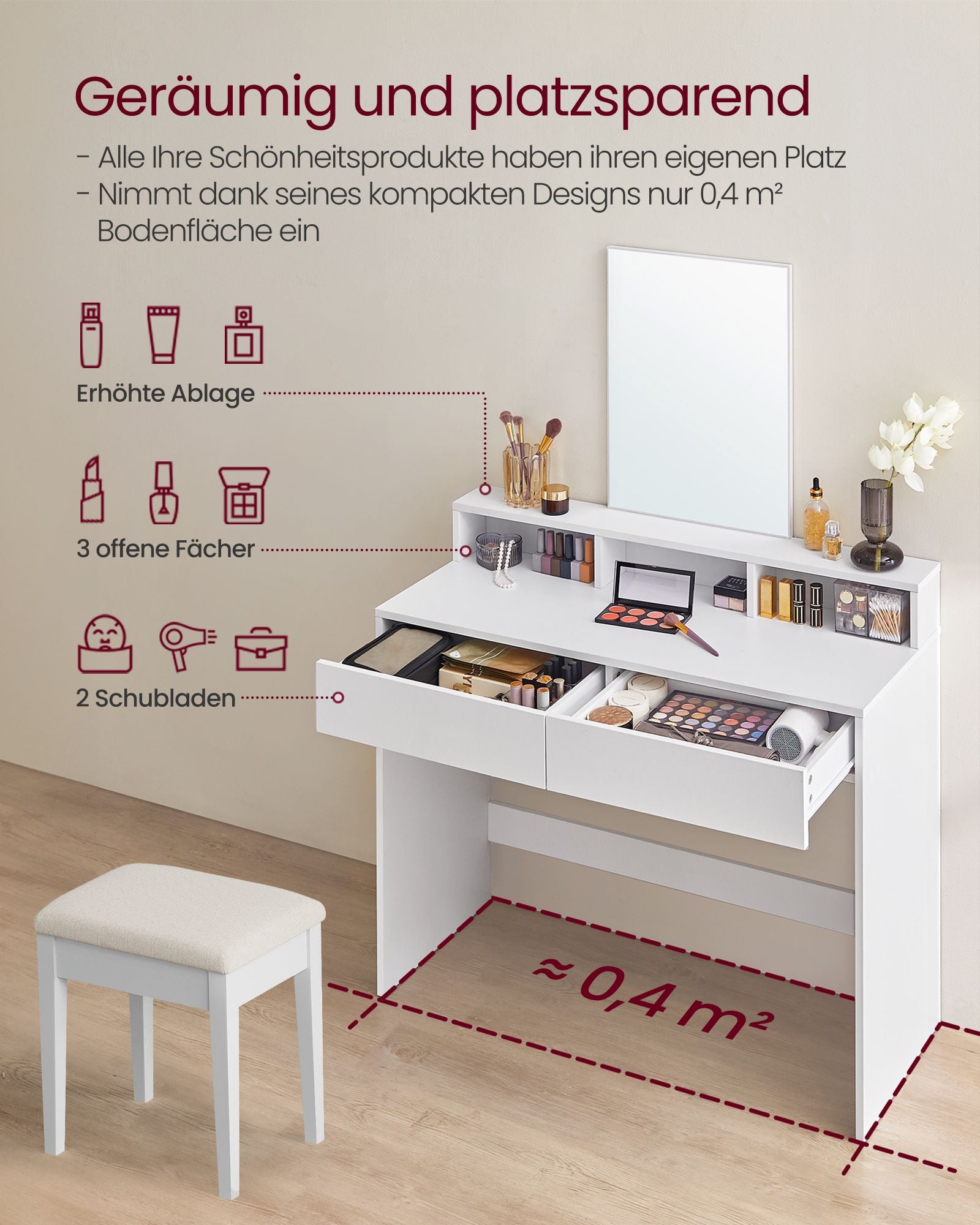 Kaptafel – met grote spiegel – modern – wit