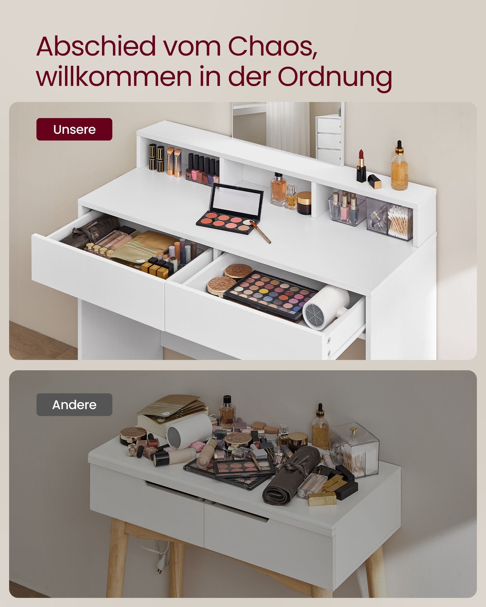 Kaptafel – met grote spiegel – modern – wit