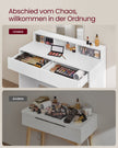 Kaptafel – Make-up Tafel – Met spiegel – 2 lades – 3 open vakken – Modern wit