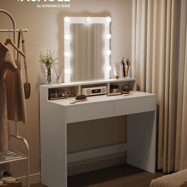 Kaptafel – Make-up Tafel – Wit – 9 lampen met instelbare helderheid – 2 lades