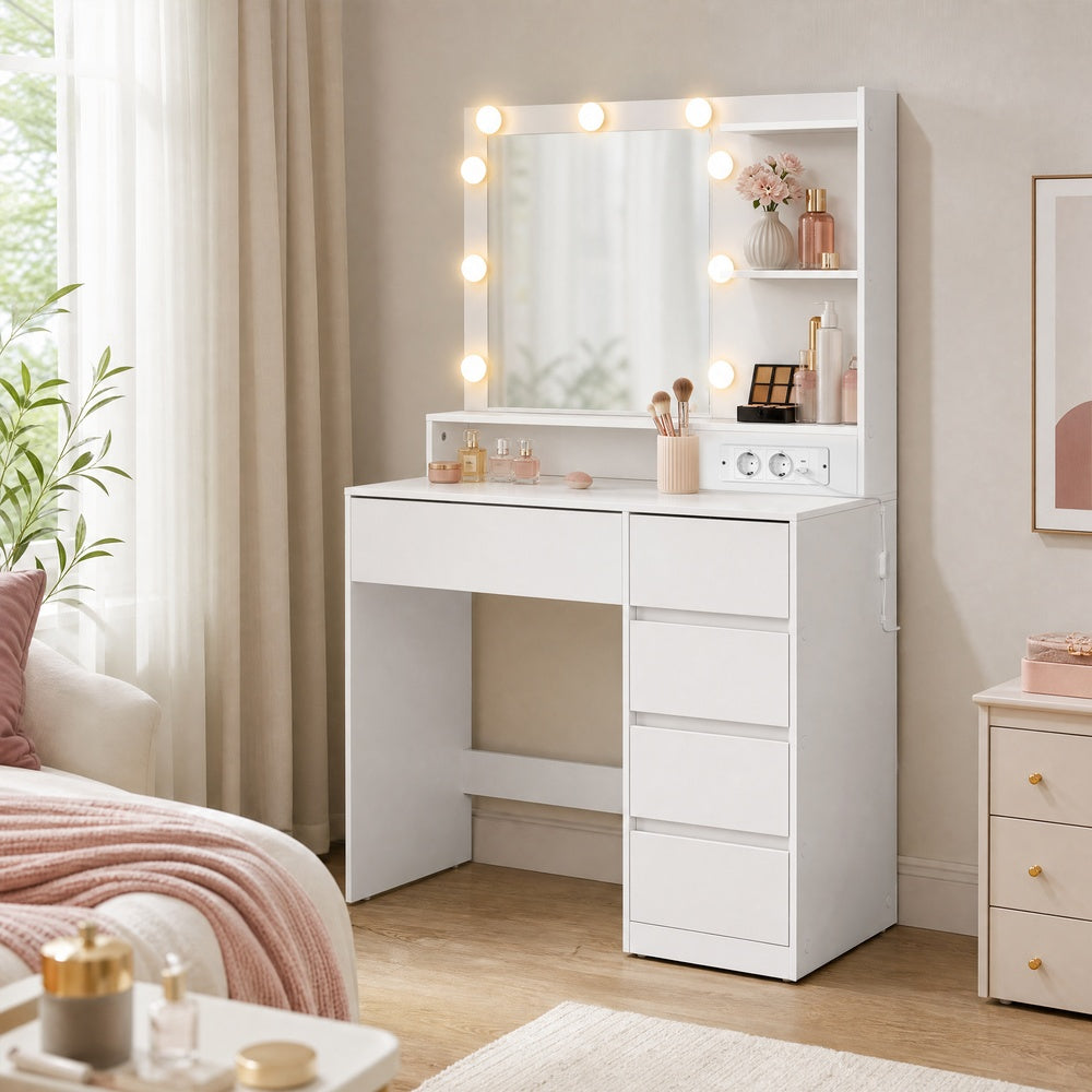 Kaptafel - Met Verlichte Spiegel en Schuifladen - Wit - 80 x 40 x 144,3 cm