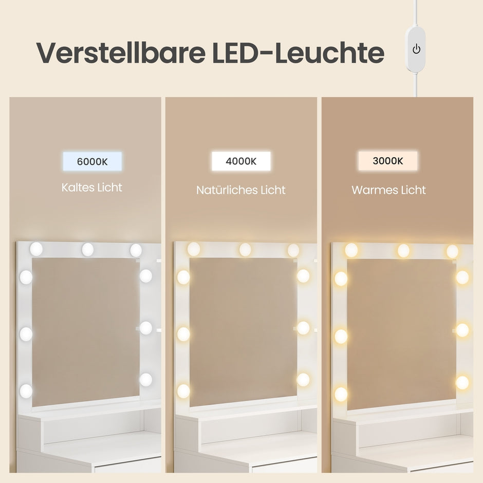 Kaptafel - Met Verlichte Spiegel en Schuifladen - Wit - 80 x 40 x 144,3 cm