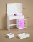 Kaptafel met Spiegel – RGB LED – 3 Lichtkleuren – Stopcontacten – Lades en Glazen Kastje – 80 cm – Wit