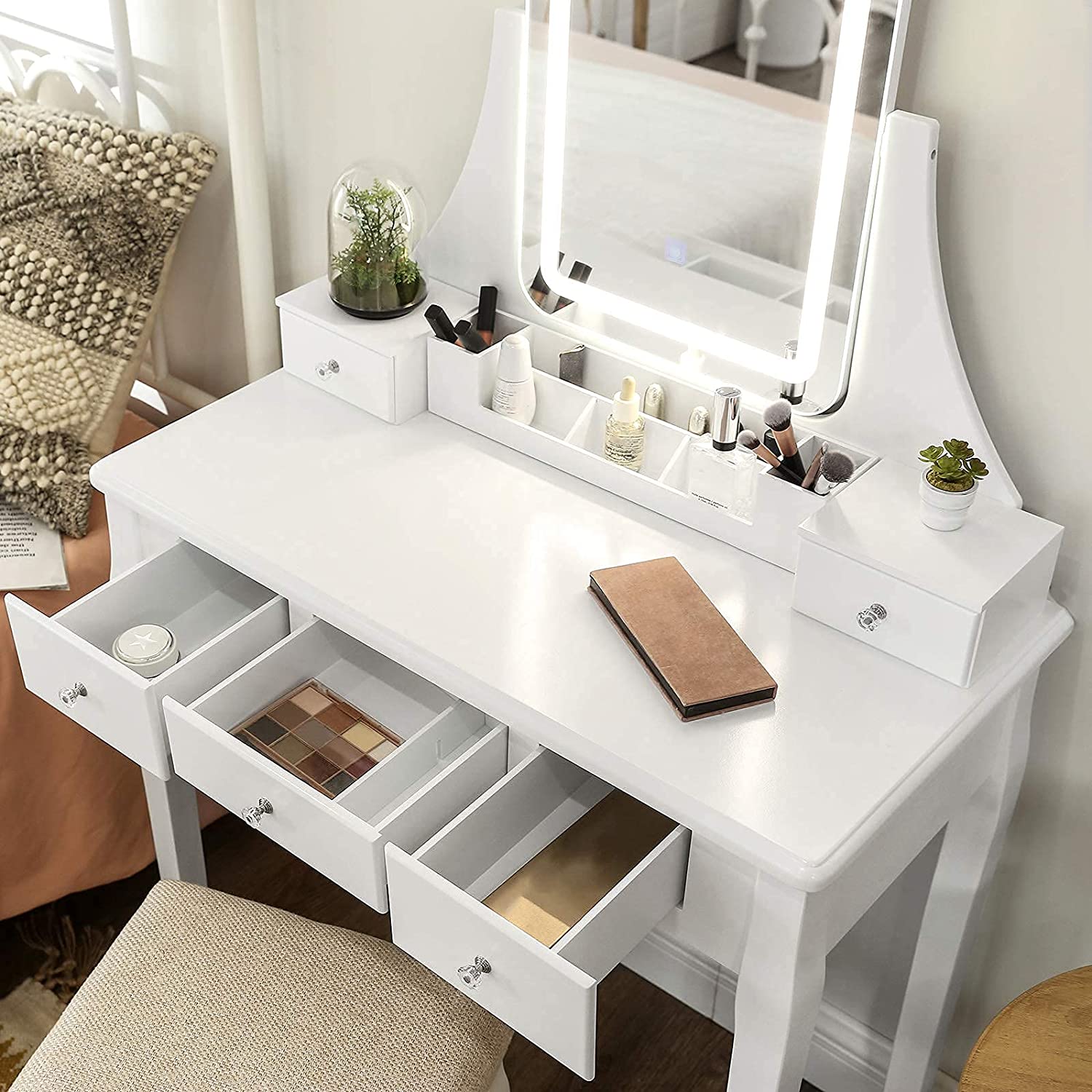 Kaptafel – Met kruk – Frameloze spiegel – 5 lades – Zwart