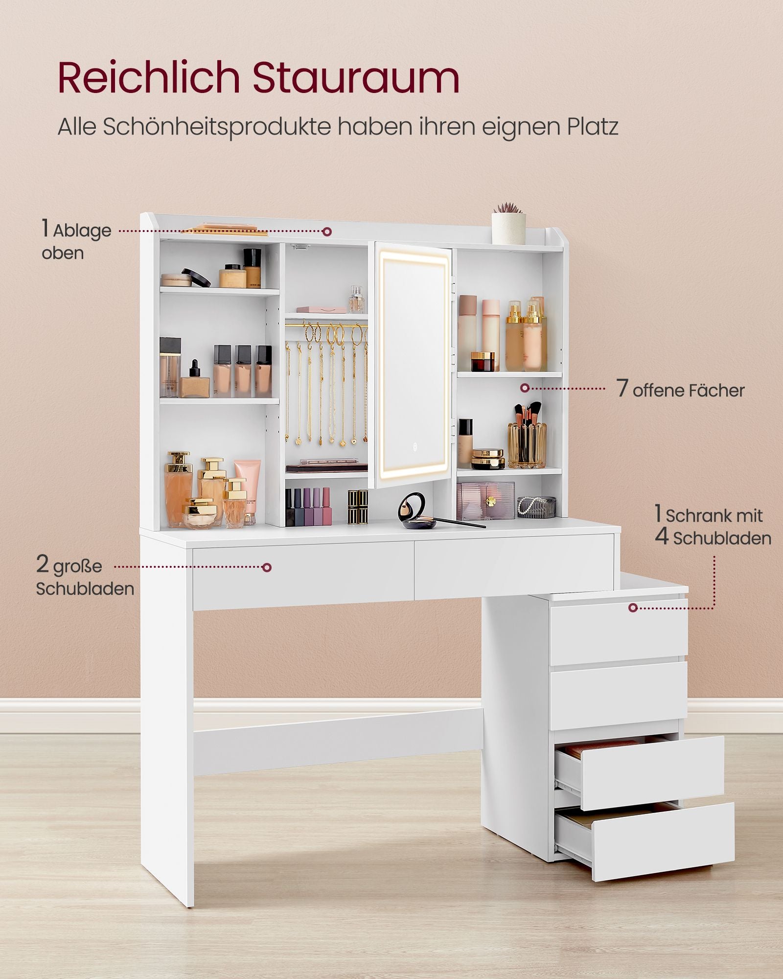 Kaptafel met LED-Verlichting – Modern Design – Wit