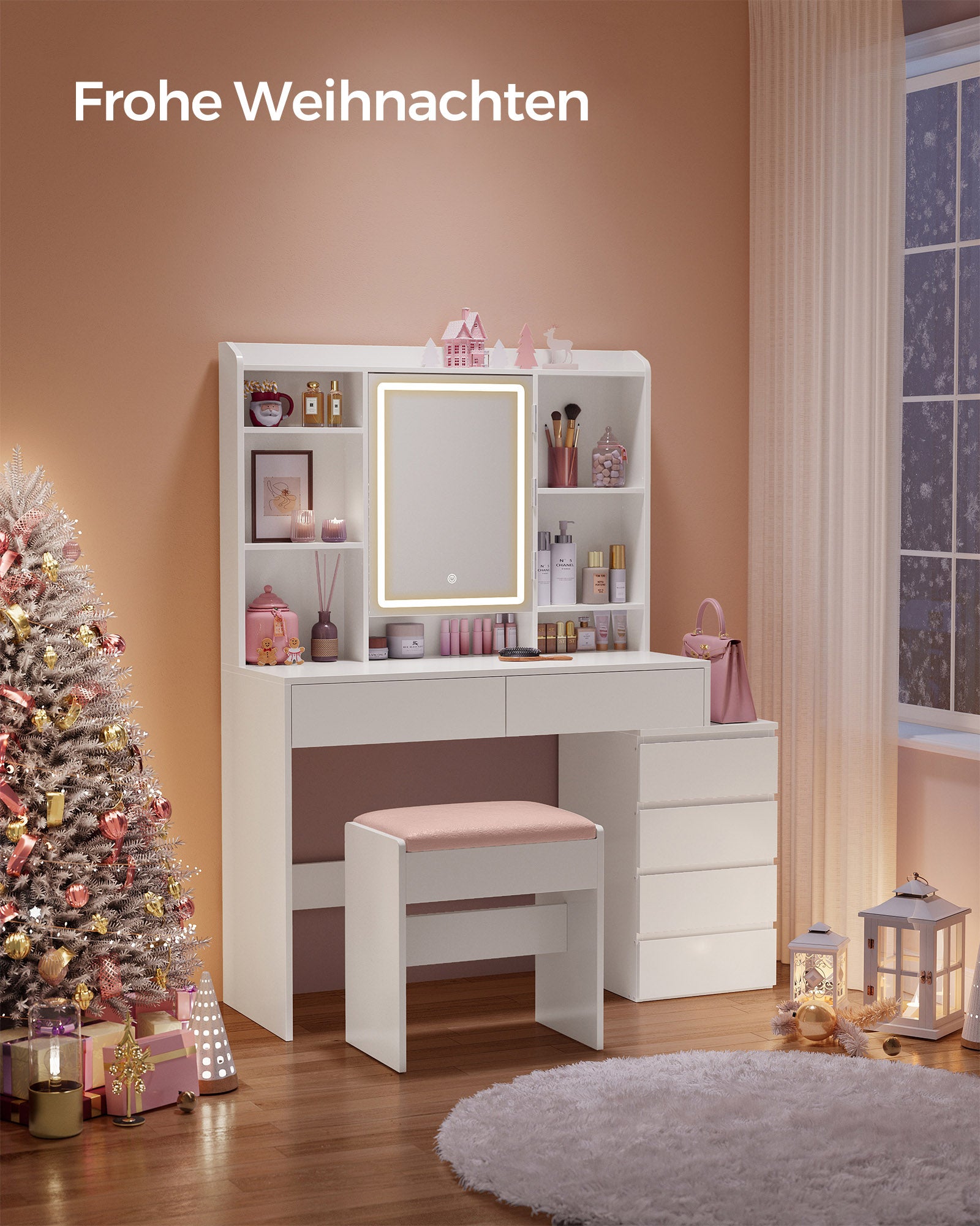 Kaptafel met LED-Verlichting – Modern Design – Wit