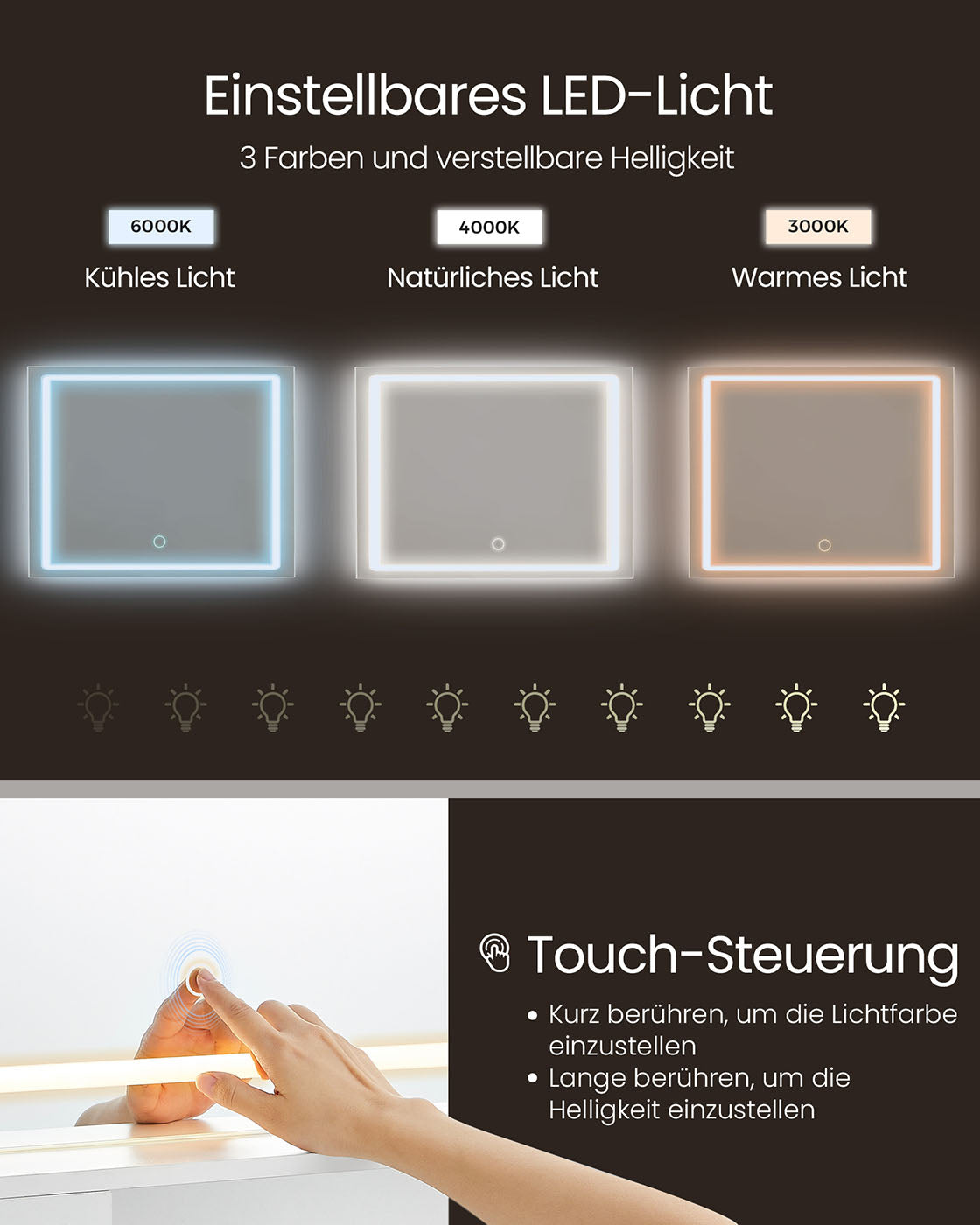 Kaptafel met LED verlichting – 110 cm breed – wolkwit