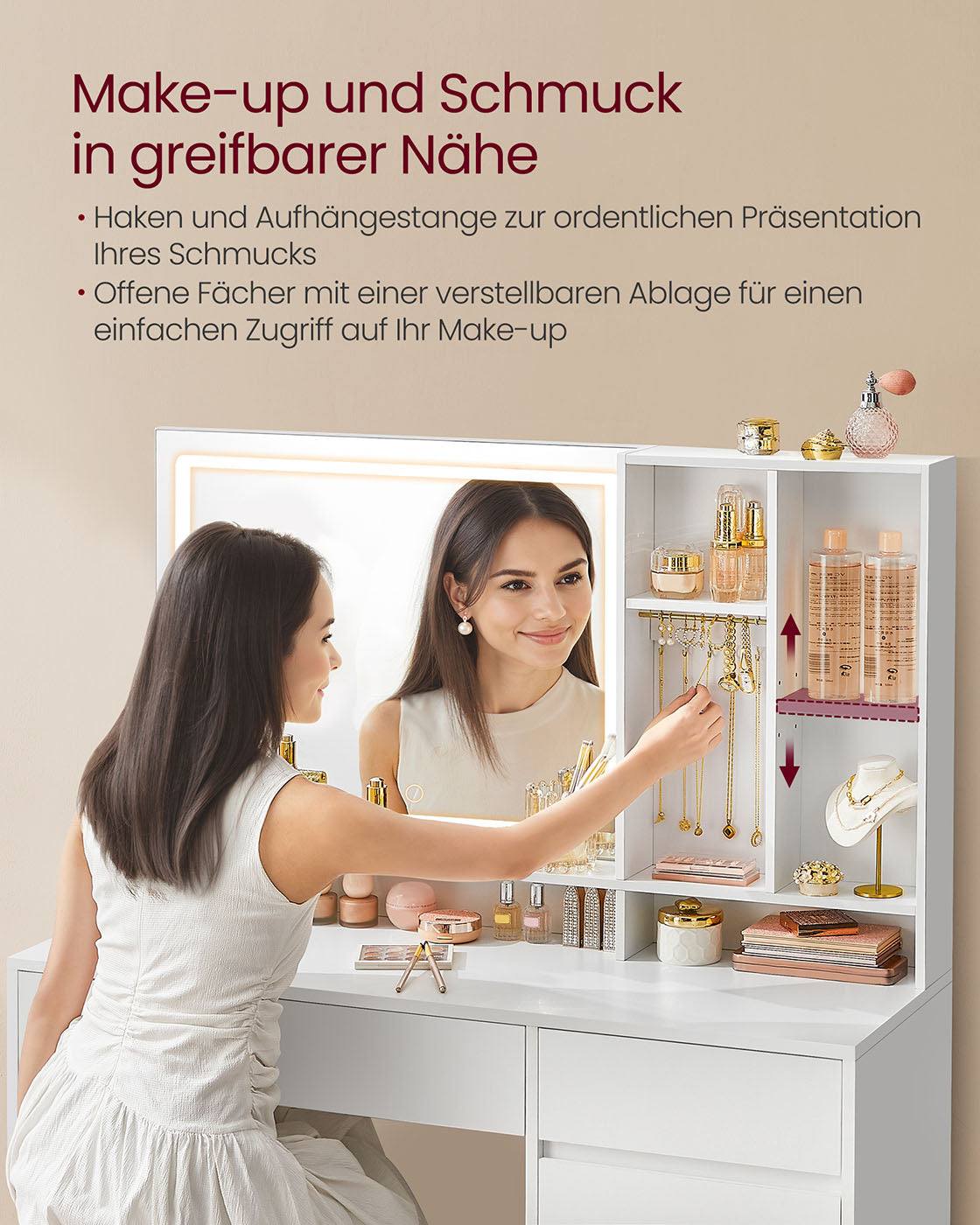 Kaptafel met LED verlichting – 110 cm breed – wolkwit