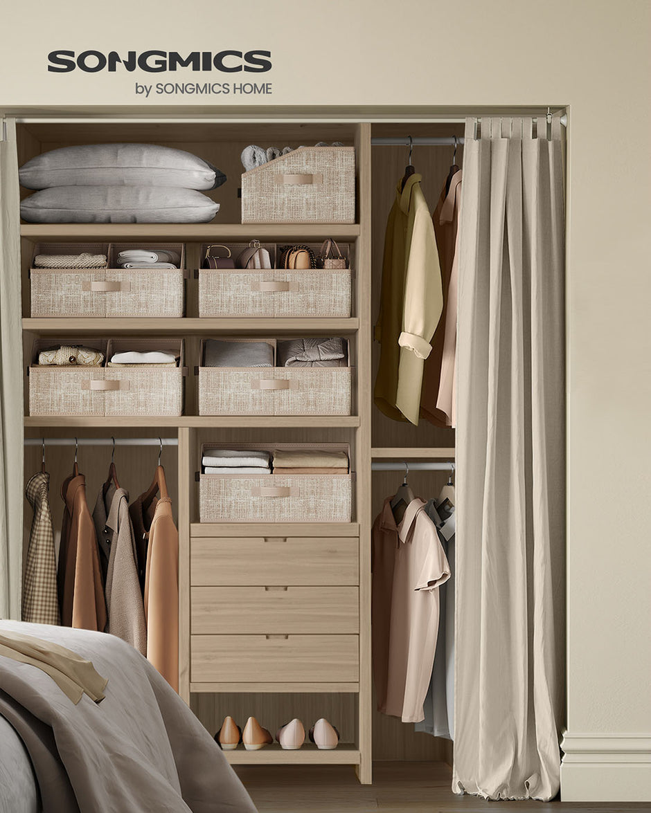 Opbergdozen set van 6 – Vliesstof – Zandbeige