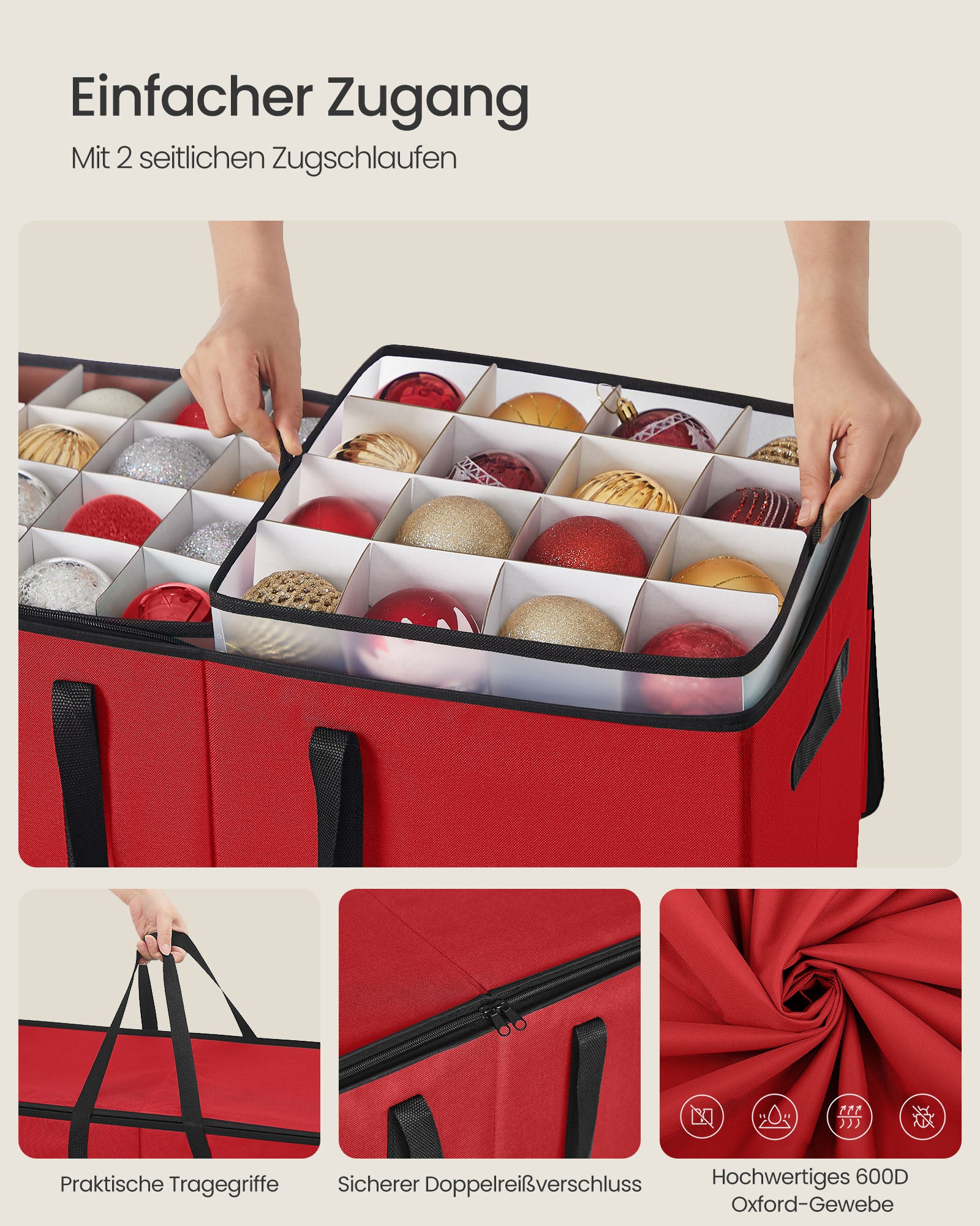 Opbergdoos voor kerstballen – Ruim en stevig – Kersenrood