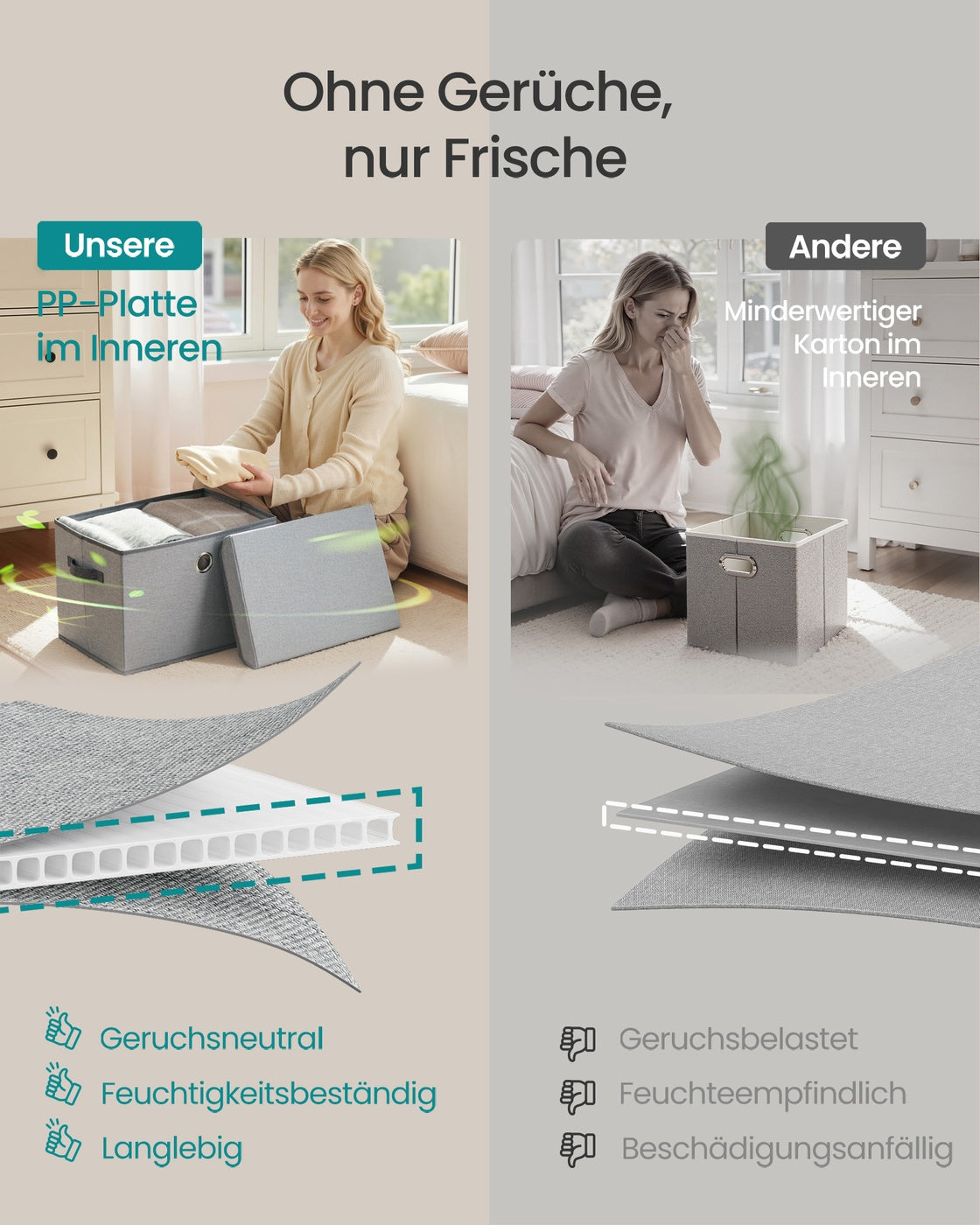Opbergdozen - 43 x 30 x 30 cm - set van 3 - duifgrijs - maximale belasting 5 kg per doos - 2,2 kg totaalgewicht