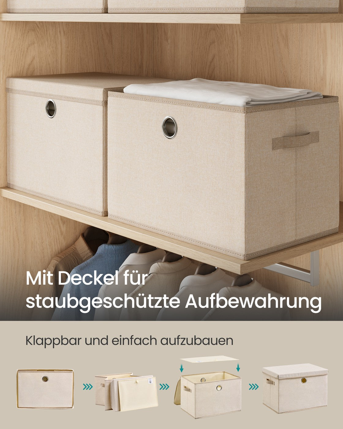 Opbergdozen - 43 x 30 x 30 cm - Set van 3 - Zandbeige - 5 kg per doos