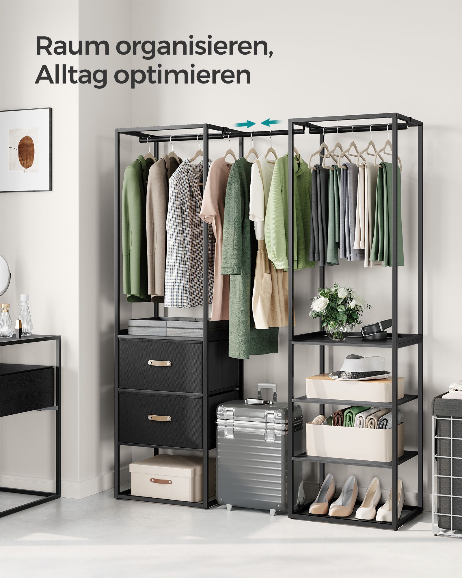 Kledingrek – met 2 lades – ebbenhoutzwart