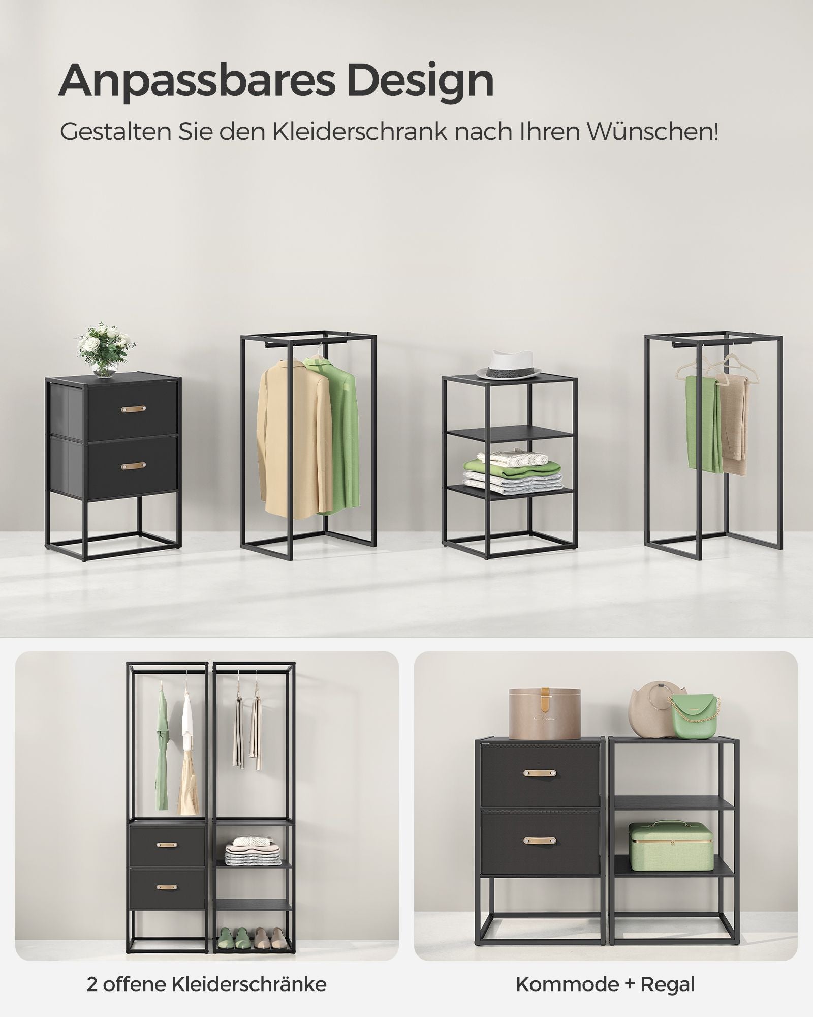 Kledingrek – met 2 lades – ebbenhoutzwart