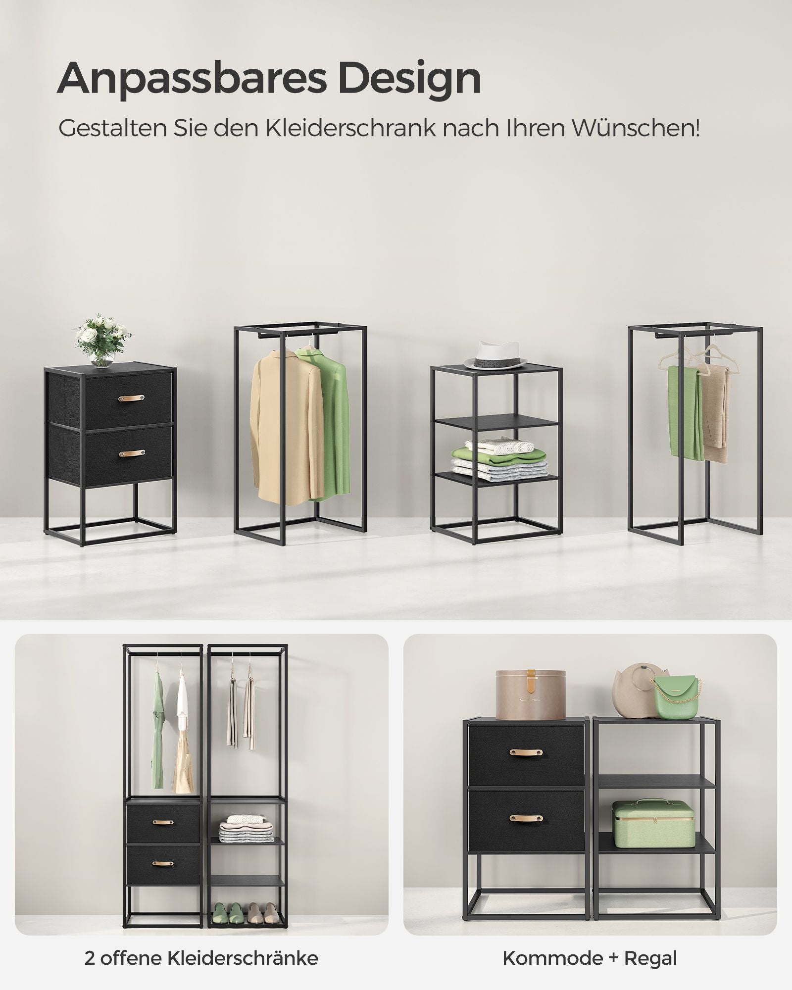 Kledingrek – met 2 lades – ebbenhoutzwart