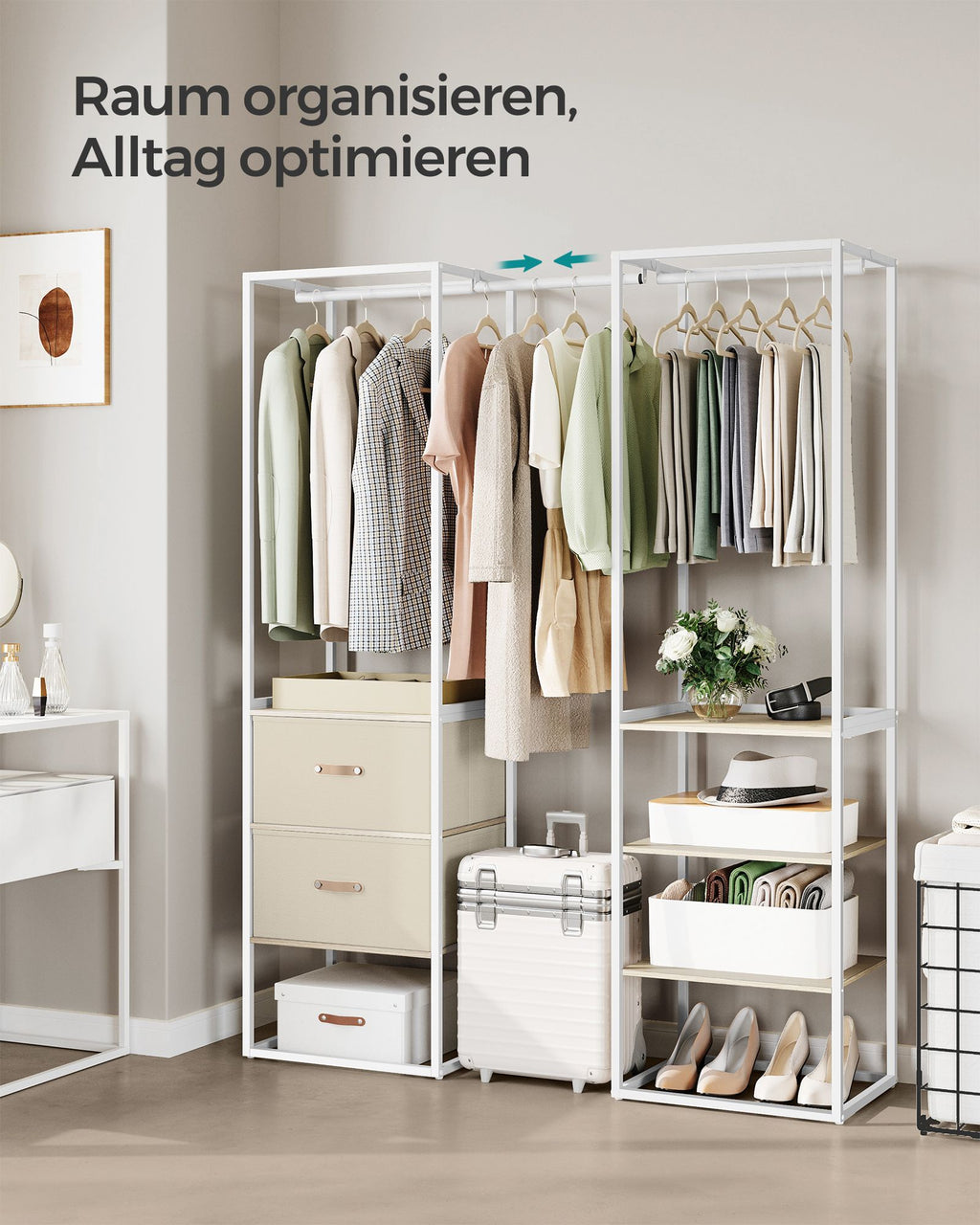 Kledingrek – met 2 lades – naturel beige