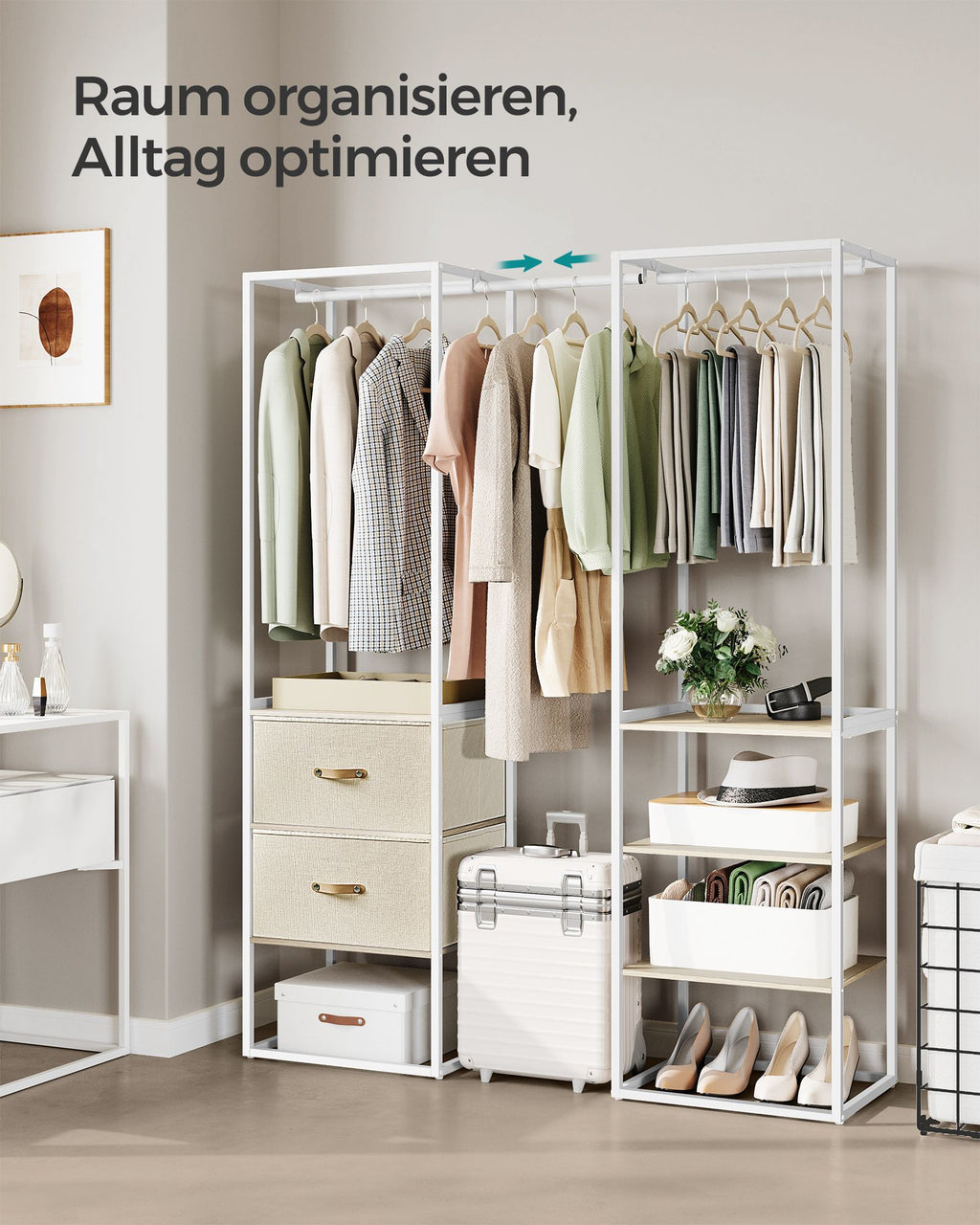 Kledingrek – met 2 lades – naturel beige