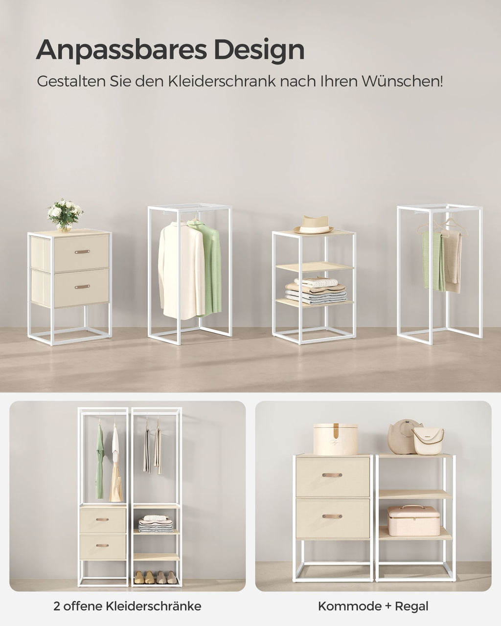 Kledingrek – met 2 lades – naturel beige