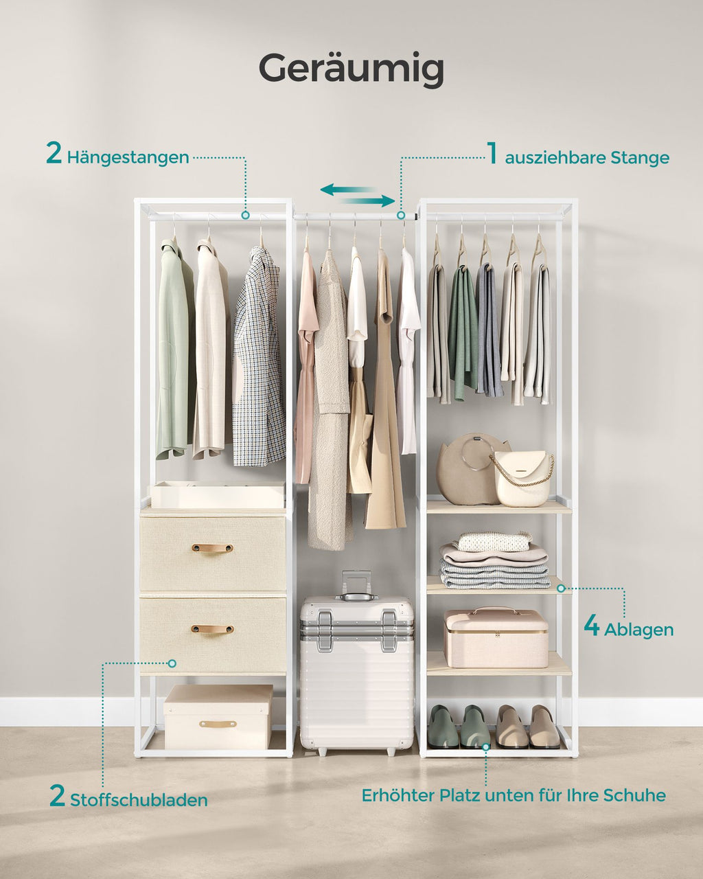 Kledingrek – met 2 lades – naturel beige