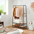 Kledingrek - Kapstok - Garderobe - 2 planken - Stalen frame - Bruin/zwart
