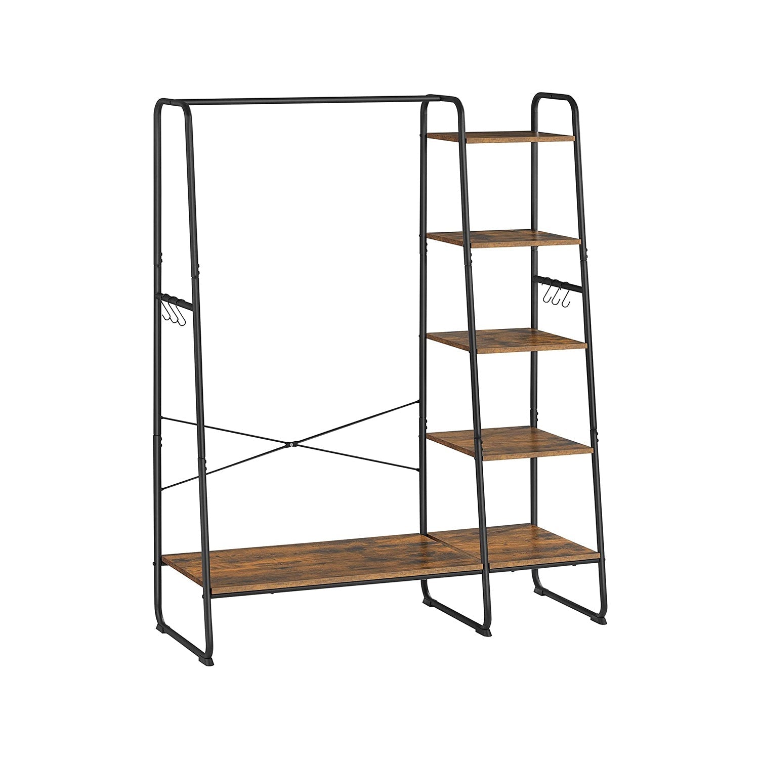 Kapstok - 5 niveaus - Met schoenenrek - 6 haken - Kledingstang - Industrieel design - 45 x 120 x 160 cm