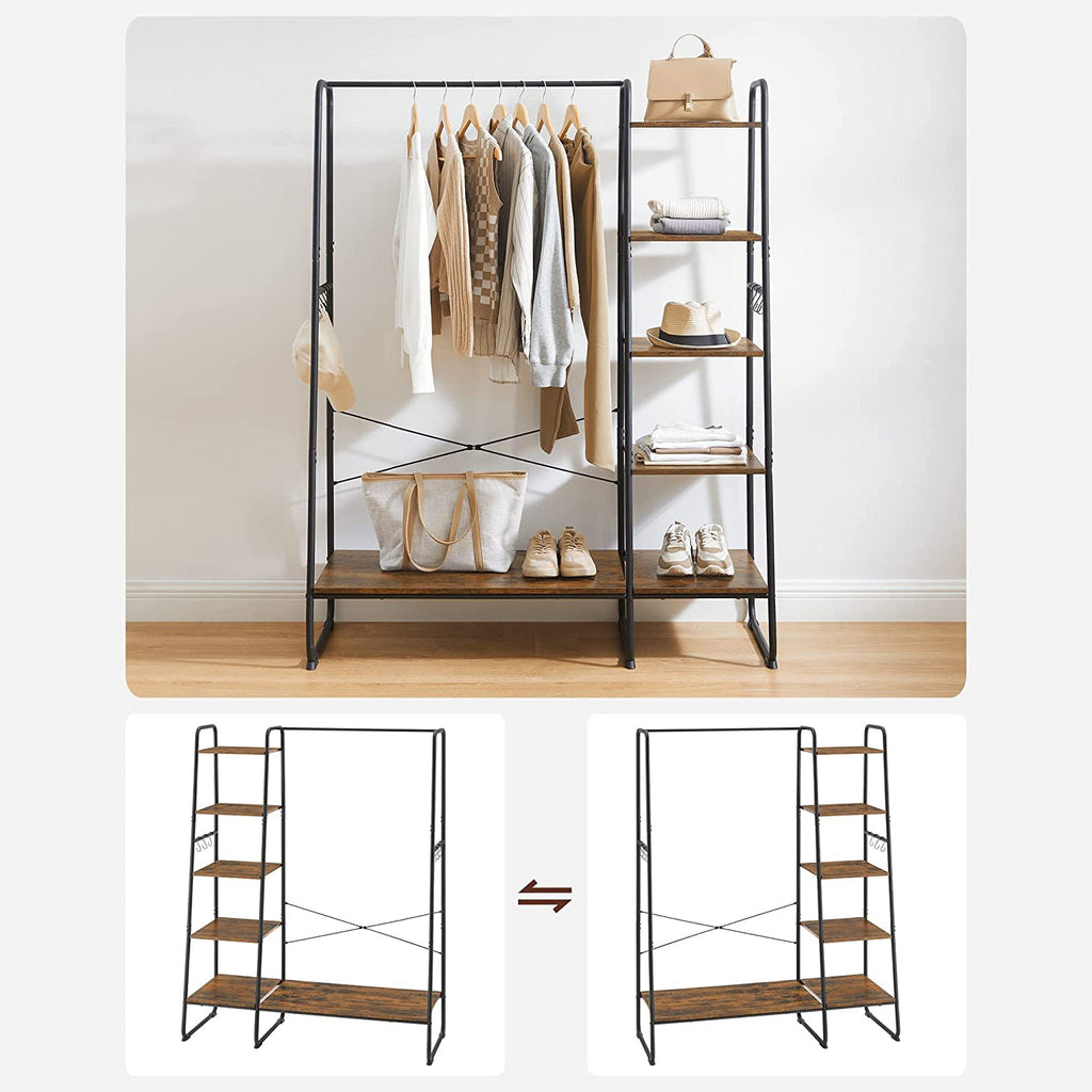 Kapstok - 5 niveaus - Met schoenenrek - 6 haken - Kledingstang - Industrieel design - 45 x 120 x 160 cm