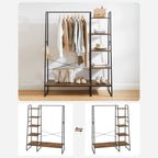 Kapstok - 5 niveaus - Met schoenenrek - 6 haken - Kledingstang - Industrieel design - 45 x 120 x 160 cm