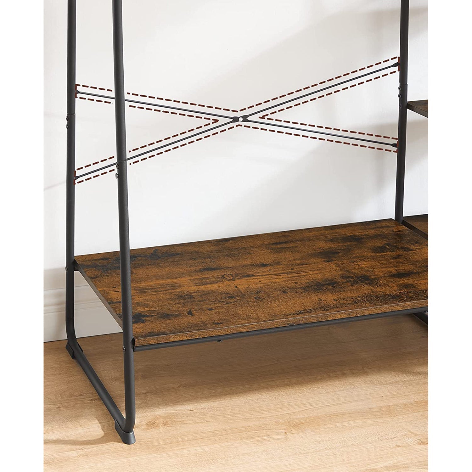 Kapstok - 5 niveaus - Met schoenenrek - 6 haken - Kledingstang - Industrieel design - 45 x 120 x 160 cm
