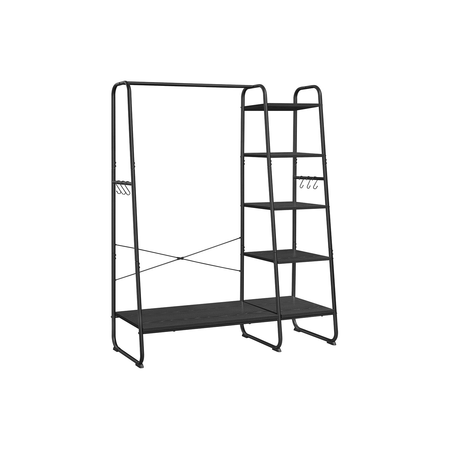 Kapstok - 5 niveaus - Met schoenenrek - 6 haken - Kledingstang - Industrieel design - 45 x 120 x 160 cm