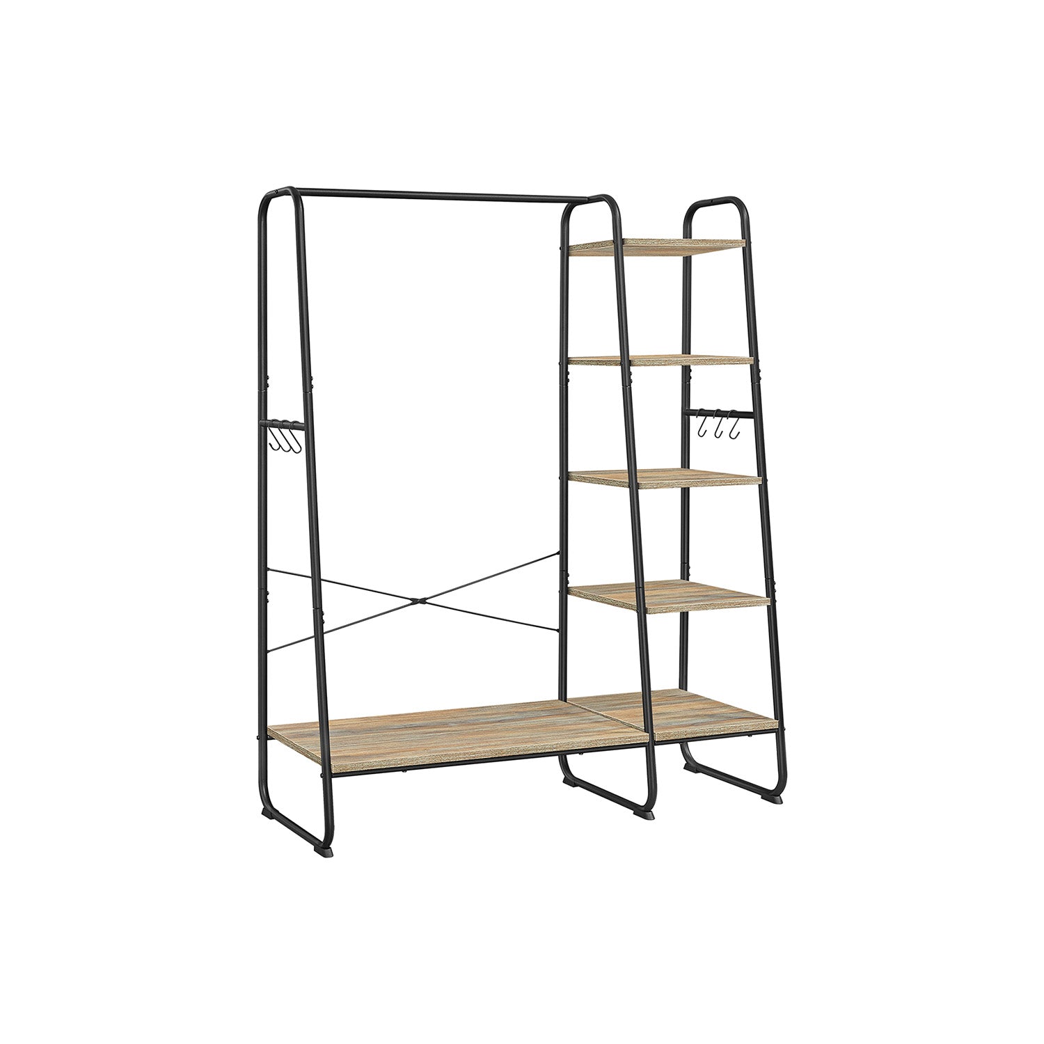 Kapstok - 5 niveaus - Met schoenenrek - 6 haken - Kledingstang - Industrieel design - 45 x 120 x 160 cm