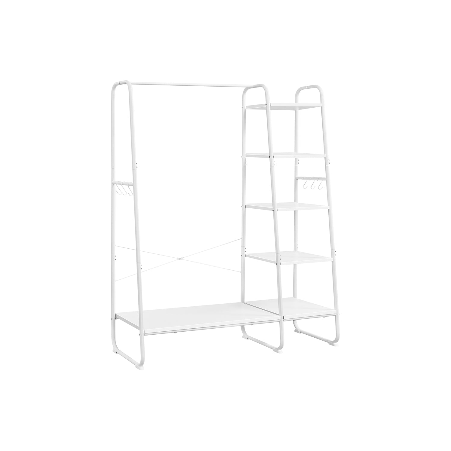 Kapstok - 5 niveaus - Met schoenenrek - 6 haken - Kledingstang - Industrieel design - 45 x 120 x 160 cm