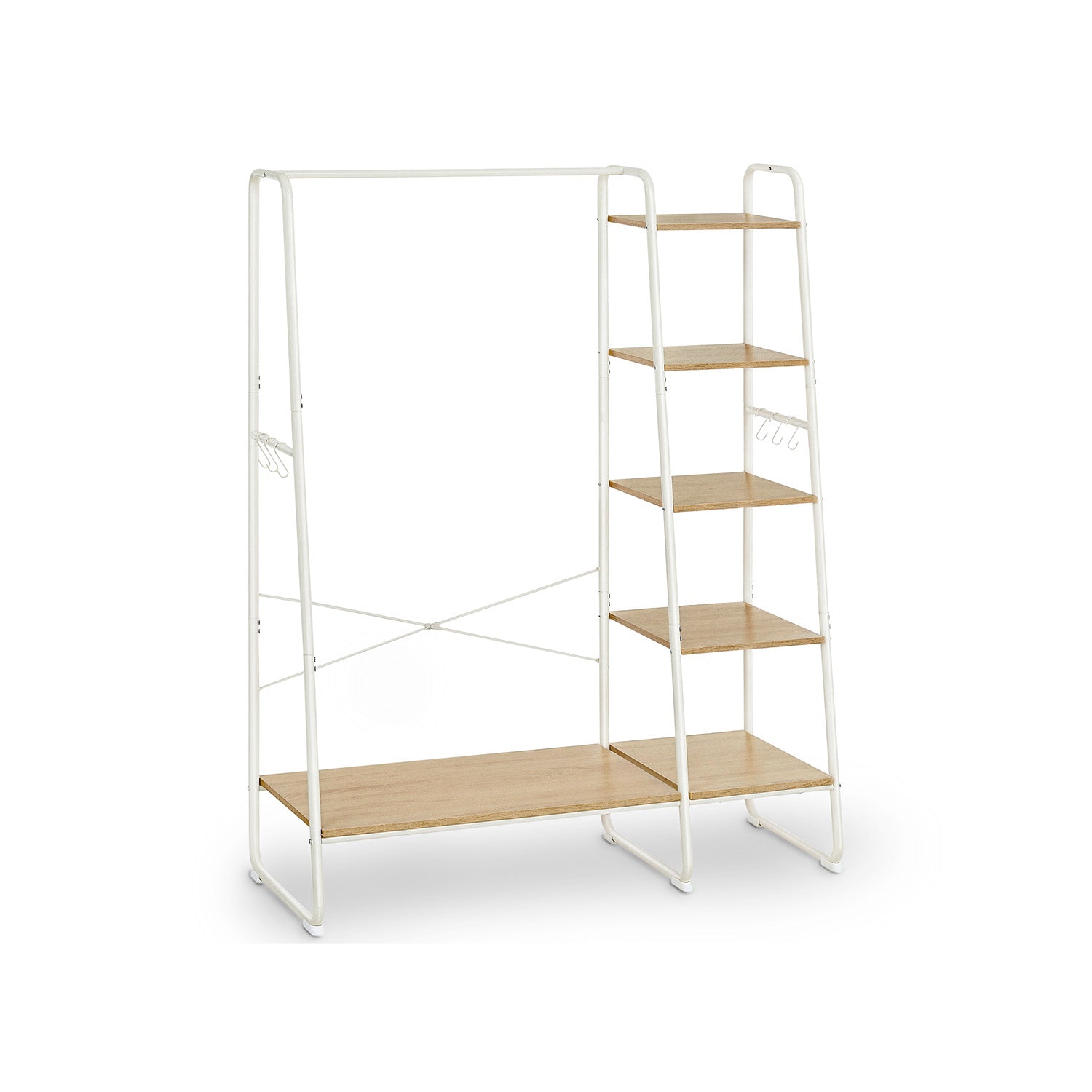 Kapstok - 5 niveaus - Met schoenenrek - 6 haken - Kledingstang - Industrieel design - 45 x 120 x 160 cm