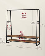 Kledingrek met 2 planken en 6 haken in vintage bruin-zwart