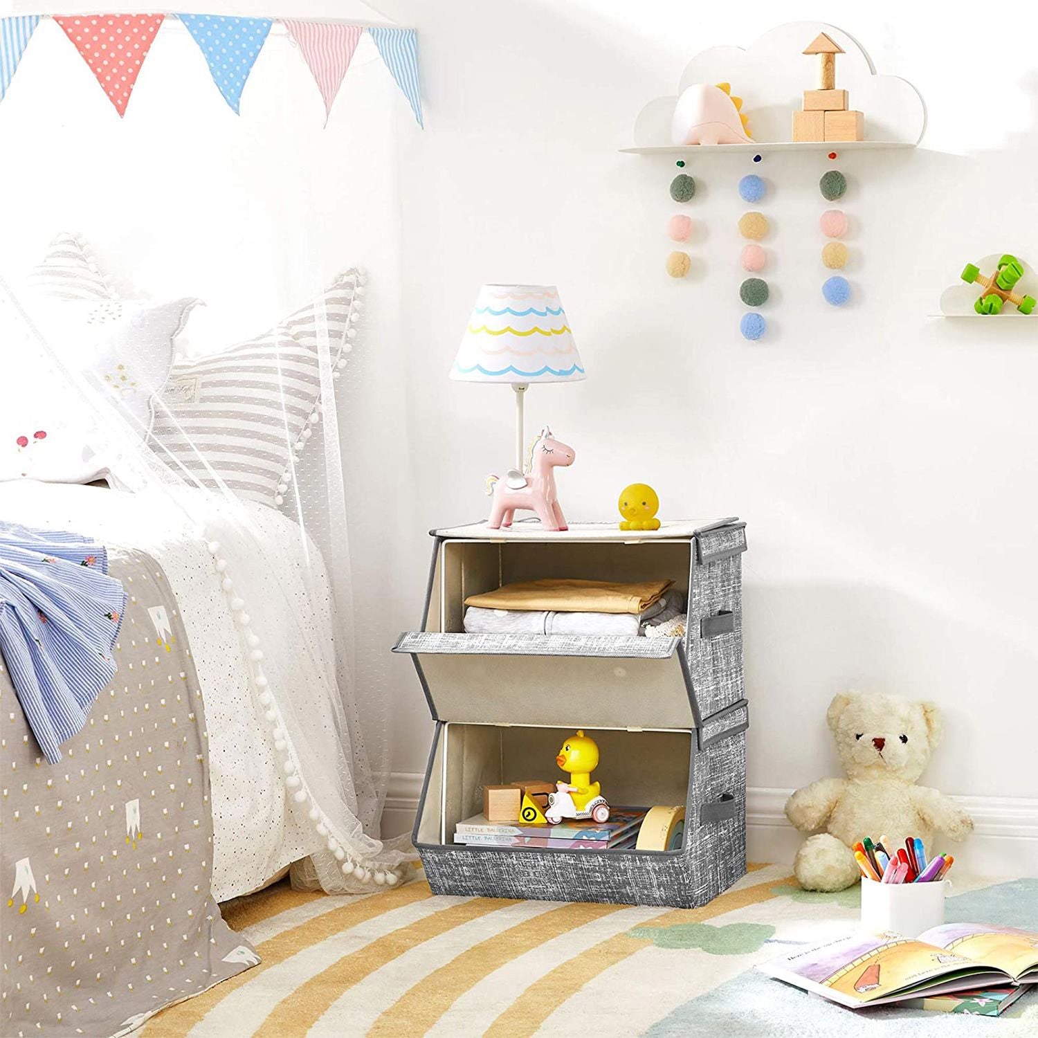 Opbergdozen – Stapelbaar en opvouwbaar – Set van 2 – Grijs