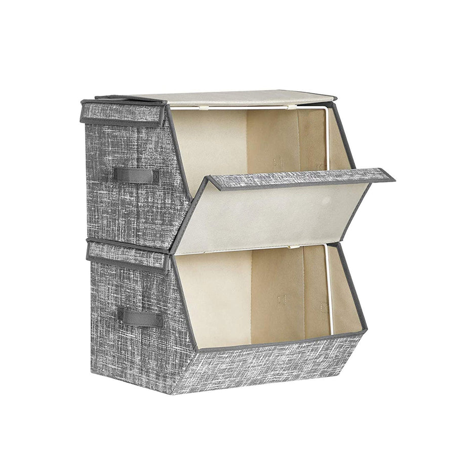 Opbergdozen – Stapelbaar en opvouwbaar – Set van 2 – Grijs