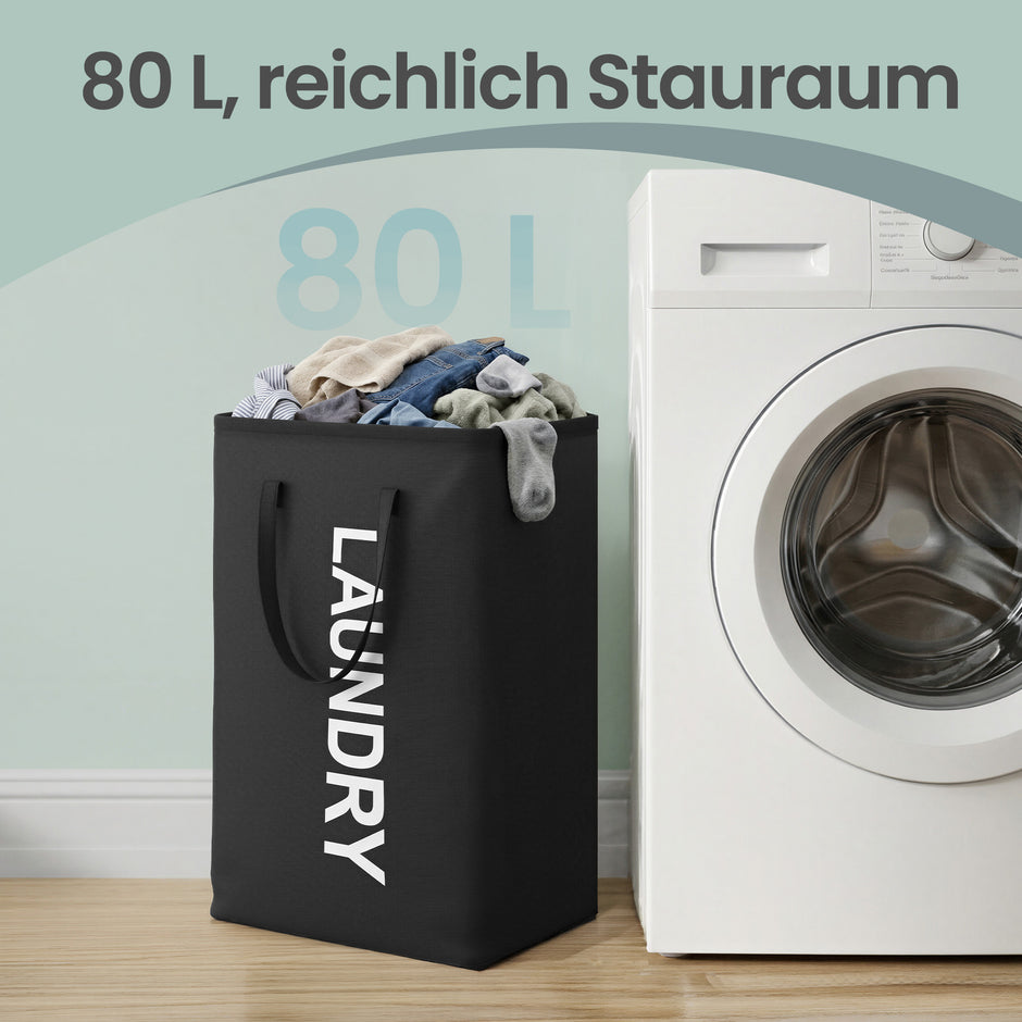 Opvouwbare Wasmand - 80 Liter - Met Handvatten - Oxford Stof - Zwart