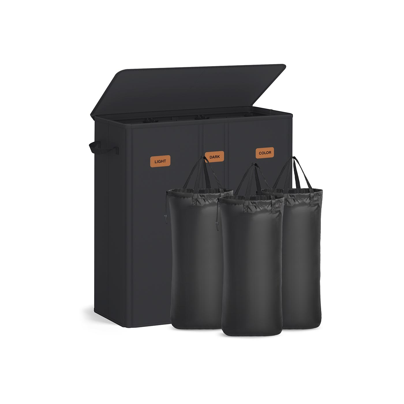 Wasmand – 3 compartimenten met deksel – wasbare binnenzak – Ink Black