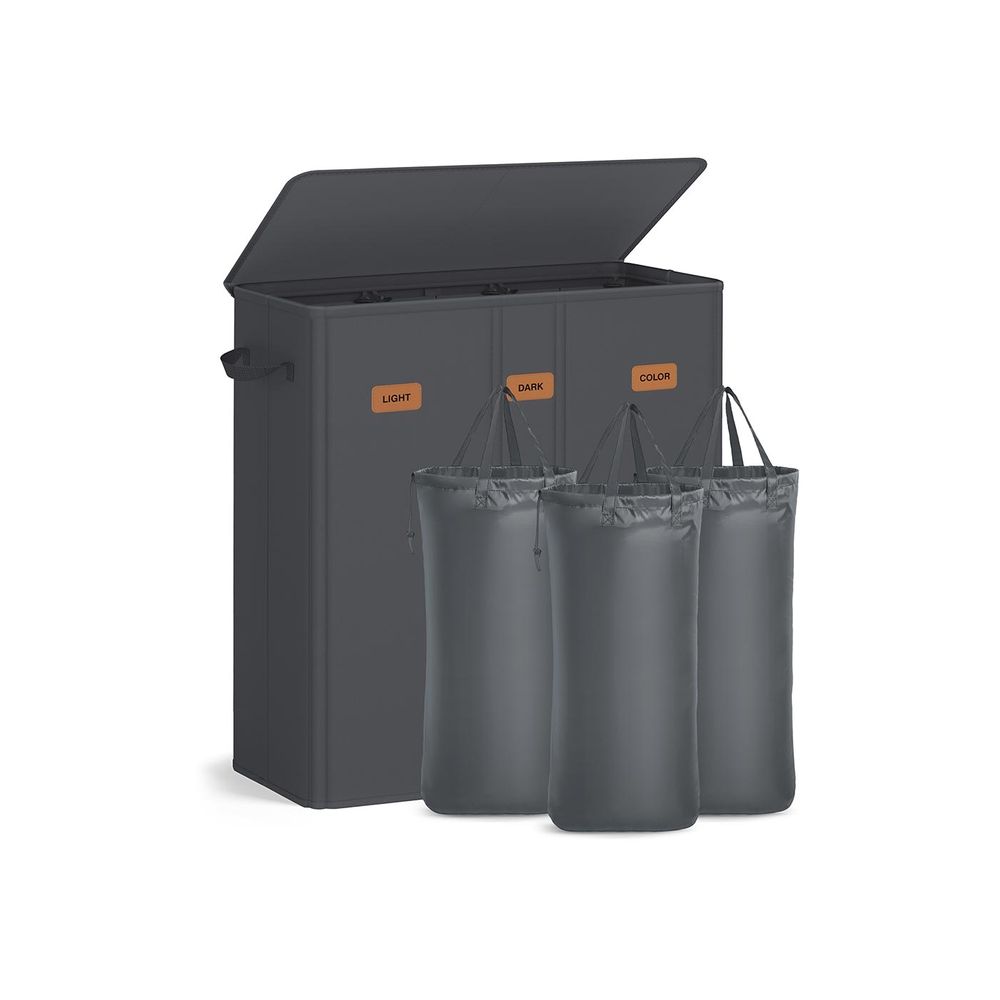 Wasmand – 3 compartimenten met deksel – wasbare binnenzak – Ink Black