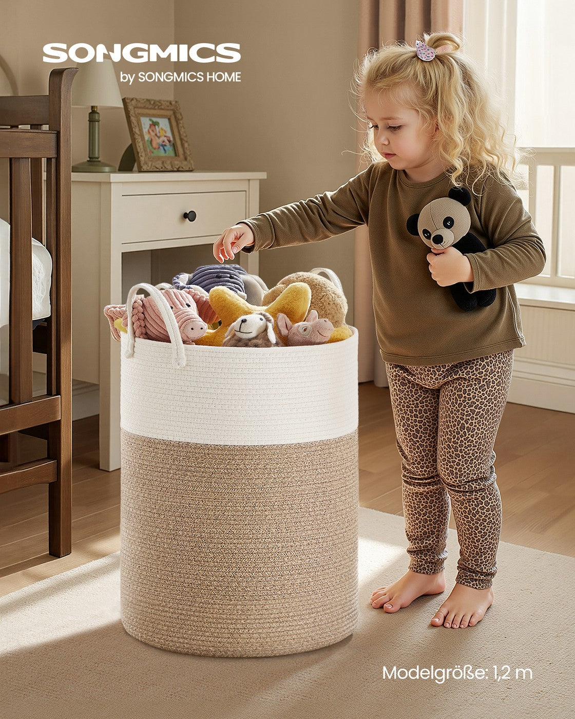Wasmand - 40 x 40 x 60 cm - Katoenen touw - Wit-grijs-bruin - 15 kg capaciteit
