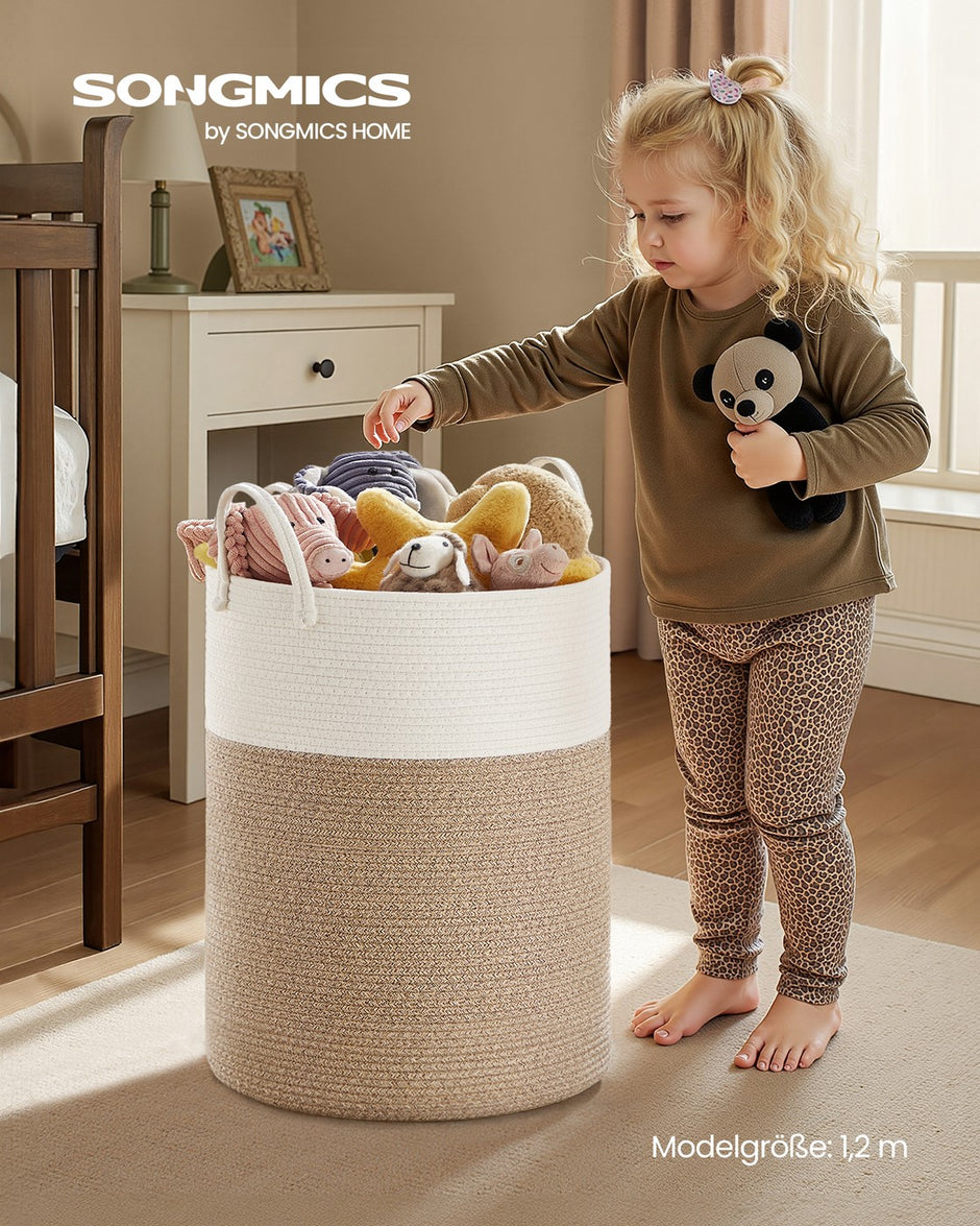 Wasmand - 40 x 40 x 60 cm - Katoenen touw - Wit-grijs-bruin - 15 kg capaciteit