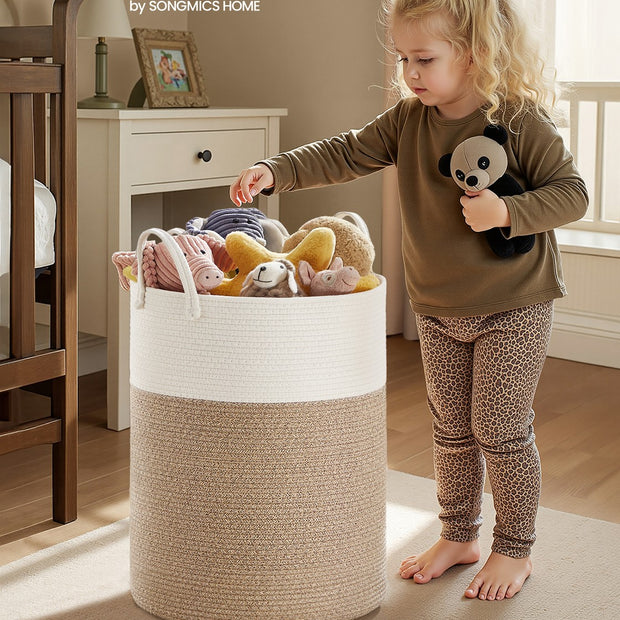 Wasmand - 40 x 40 x 60 cm - Katoenen touw - Wit-grijs-bruin - 15 kg capaciteit