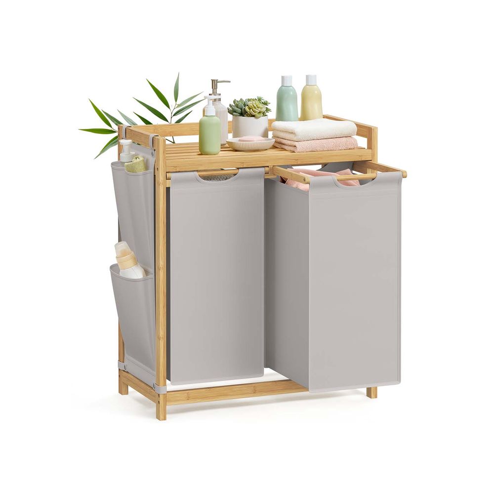 Wasmand met 2 compartimenten – 100L – Uitneembare tas – Bamboe ontwerp