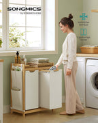 Wasmand met 2 vakken 100 L crèmewit